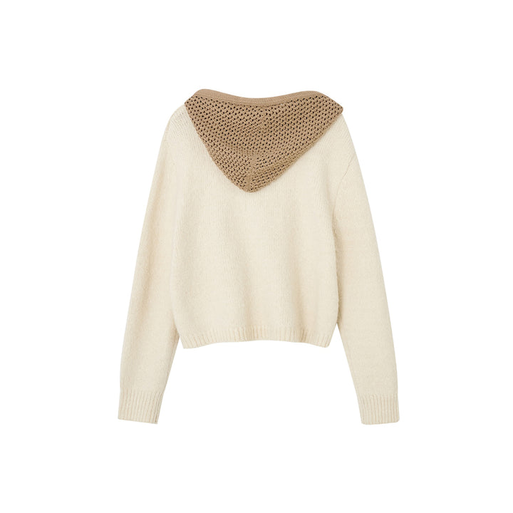 SomeSowe Hollow Out Hooded Knit Sweater Beige