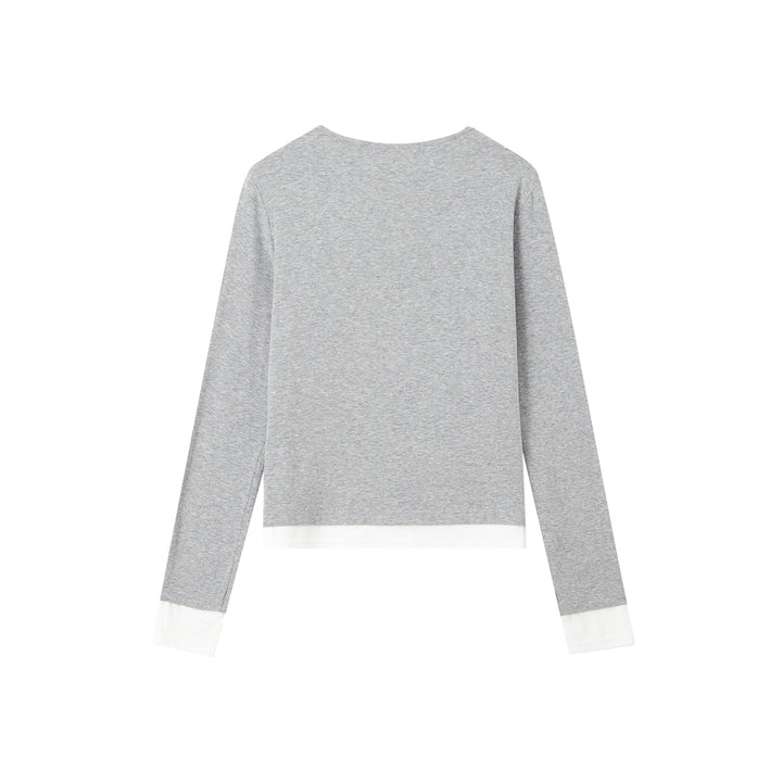 SomeSowe Fake-2-Piece Long Sleeve T-Shirt Gray