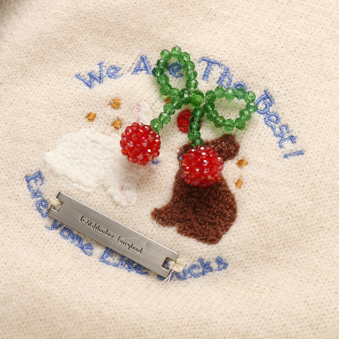 Wildshadow Vintage Embroidery Knit Cardigan Cream - Mores Studio