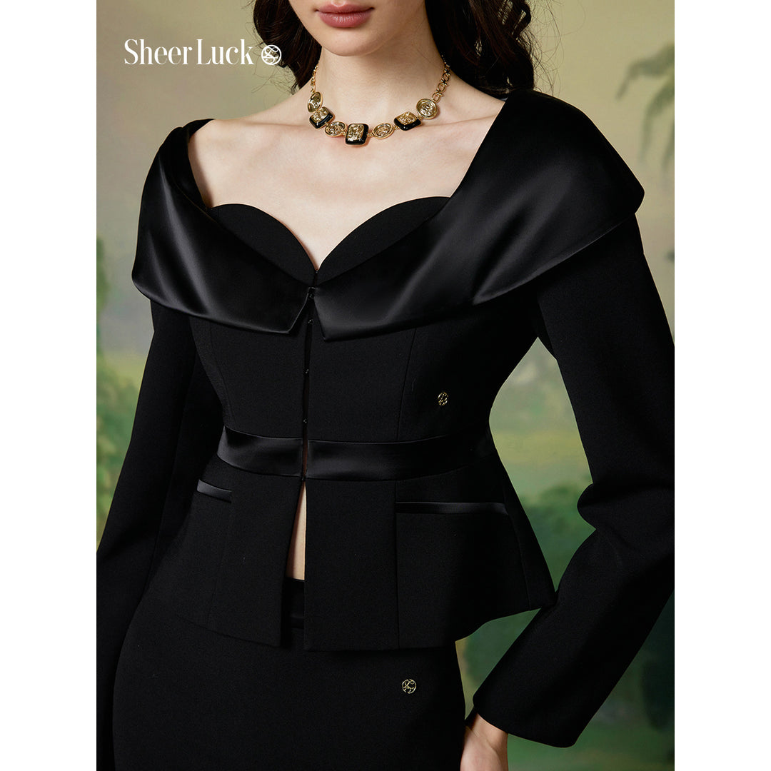 Sheer Luck Vivi Classic Suit Wrapped Skirt Black