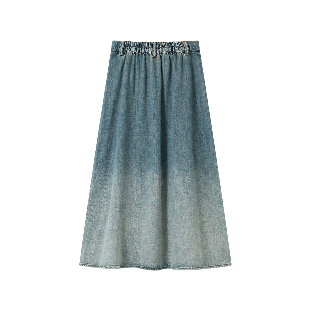 SomeSowe Gradient Stereo bow Denim Long Skirt