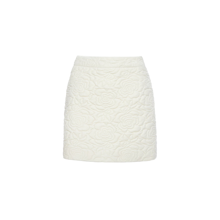 Rocha Roma Floral Velvet Skirt White