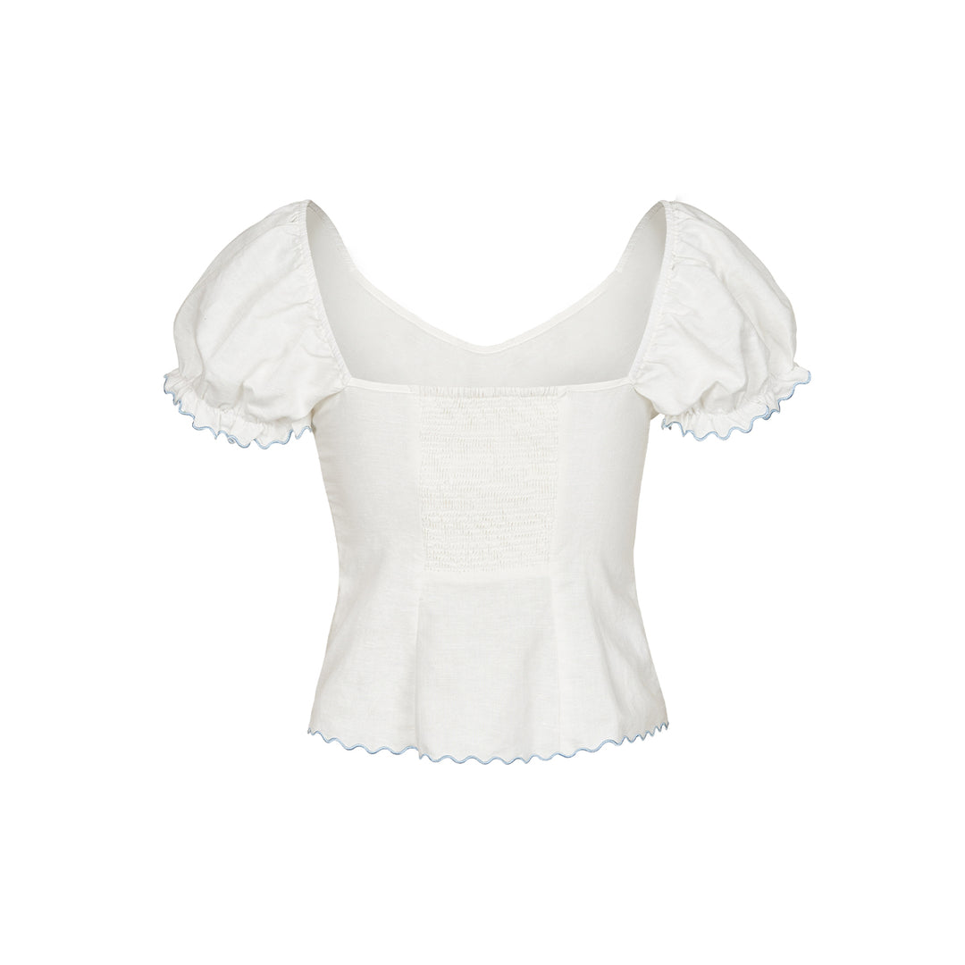 Kroche Lemon Embroidery Lace Up Shirt Top White