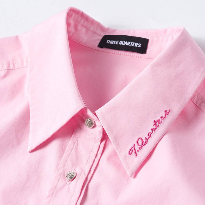 Three Quarters Logo Embroidery Shirt Pink - Mores Studio