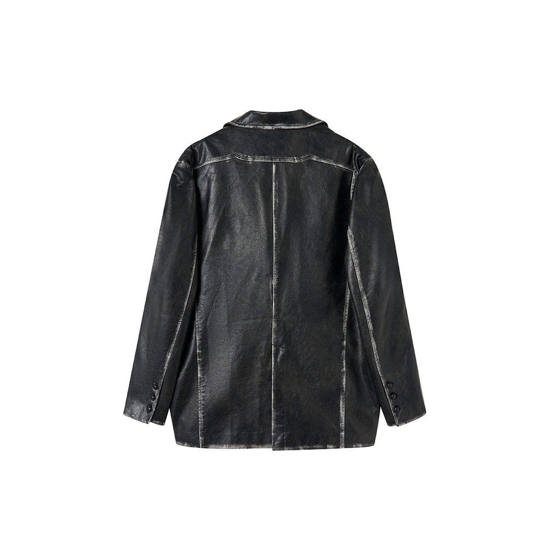 Via Pitti Distressed Heavy Washed Leather Jacket Black - Mores Studio