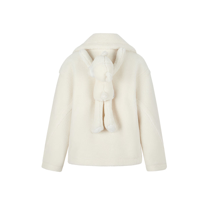 13De Marzo Back Plush Bear Lapel Fuzzy Coat White