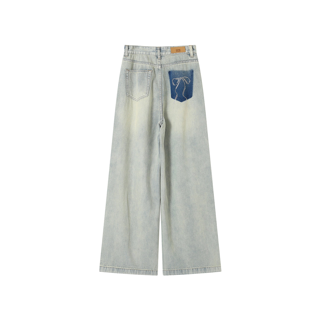 SomeSowe Vintage Hot-Drilled Washed Denim Pants