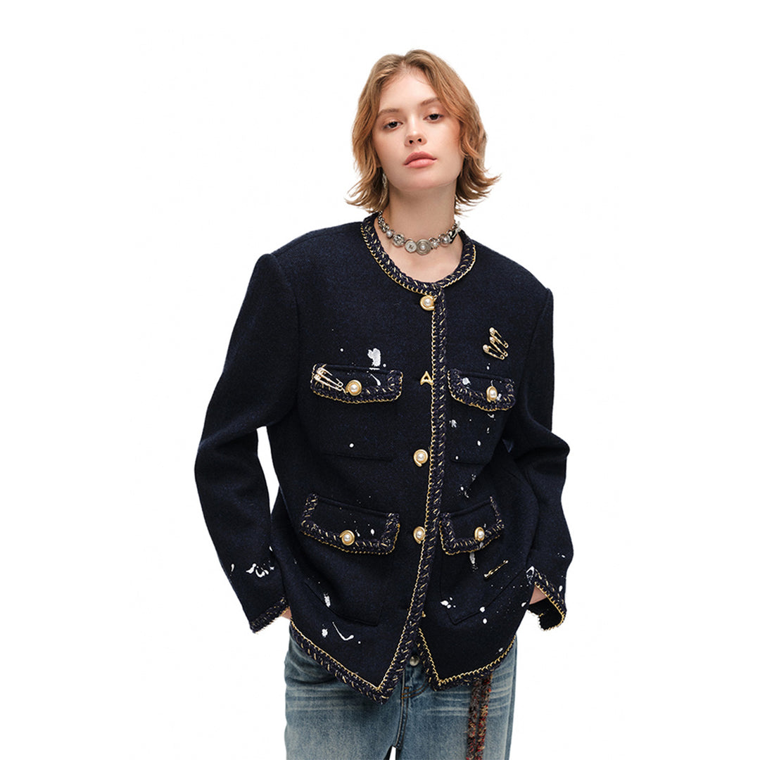 Alexia Sandra Metal Trim Hand-Painted Distressed Jacket