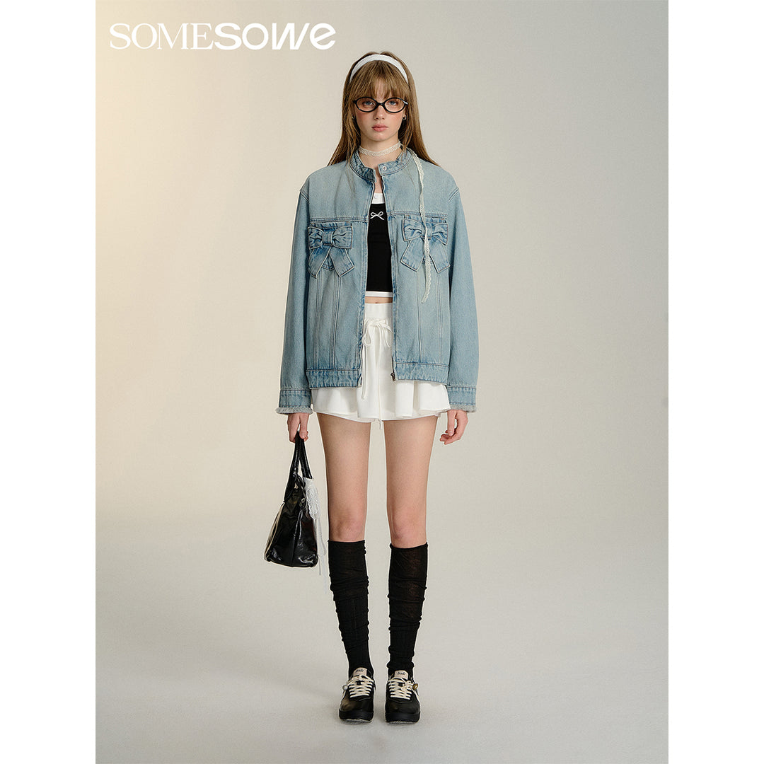 SomeSowe 3D Bow Locomotive Denim Jacket Blue