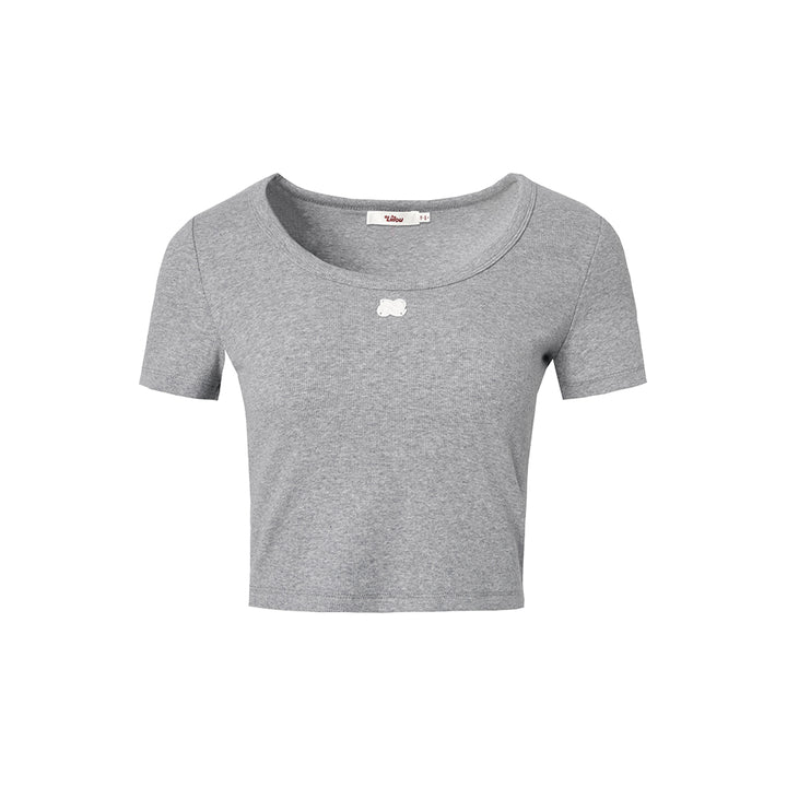 Liilou U-Neck Straight Shoulder T-Shirt Light Grey