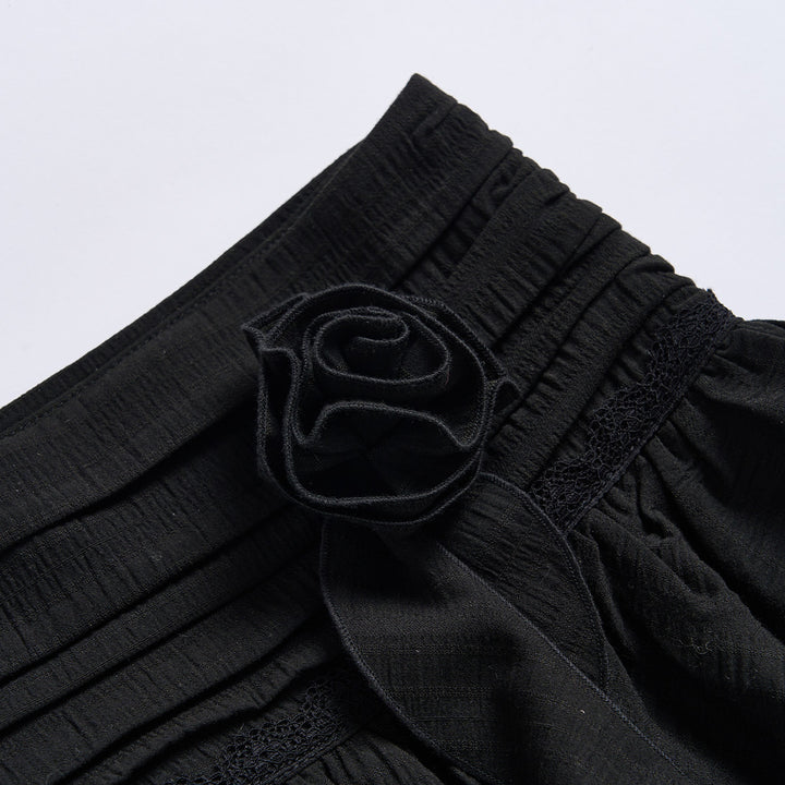 Via Pitti Detachable 3D Lace Rose Mini Skirt Black - Mores Studio