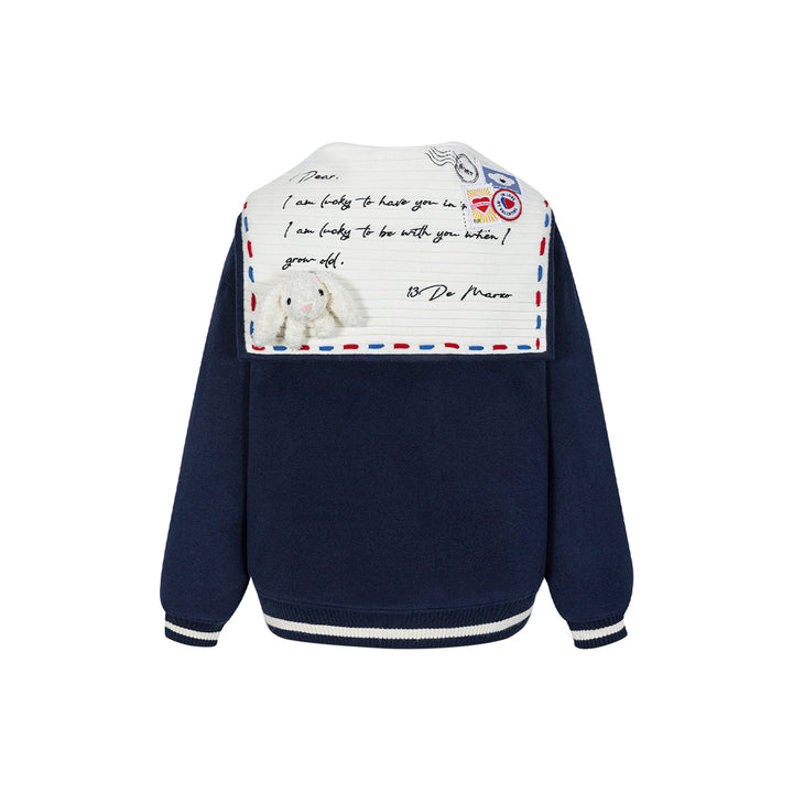 13De Marzo Sailor Collar Love Letter Baseball Jacket Navy Blue