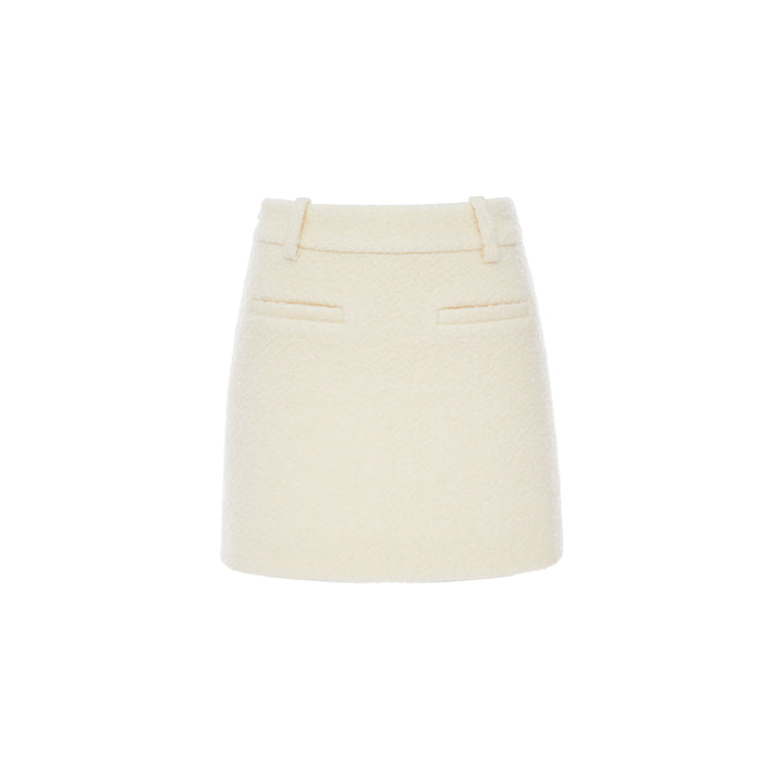 Rocha Roma Loop Tweed Woolen Skirt White