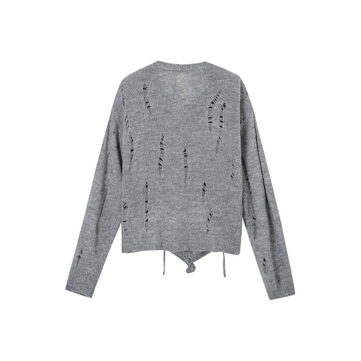 SomeSowe Destroyed Wrinkle Knit Cardigan Gray