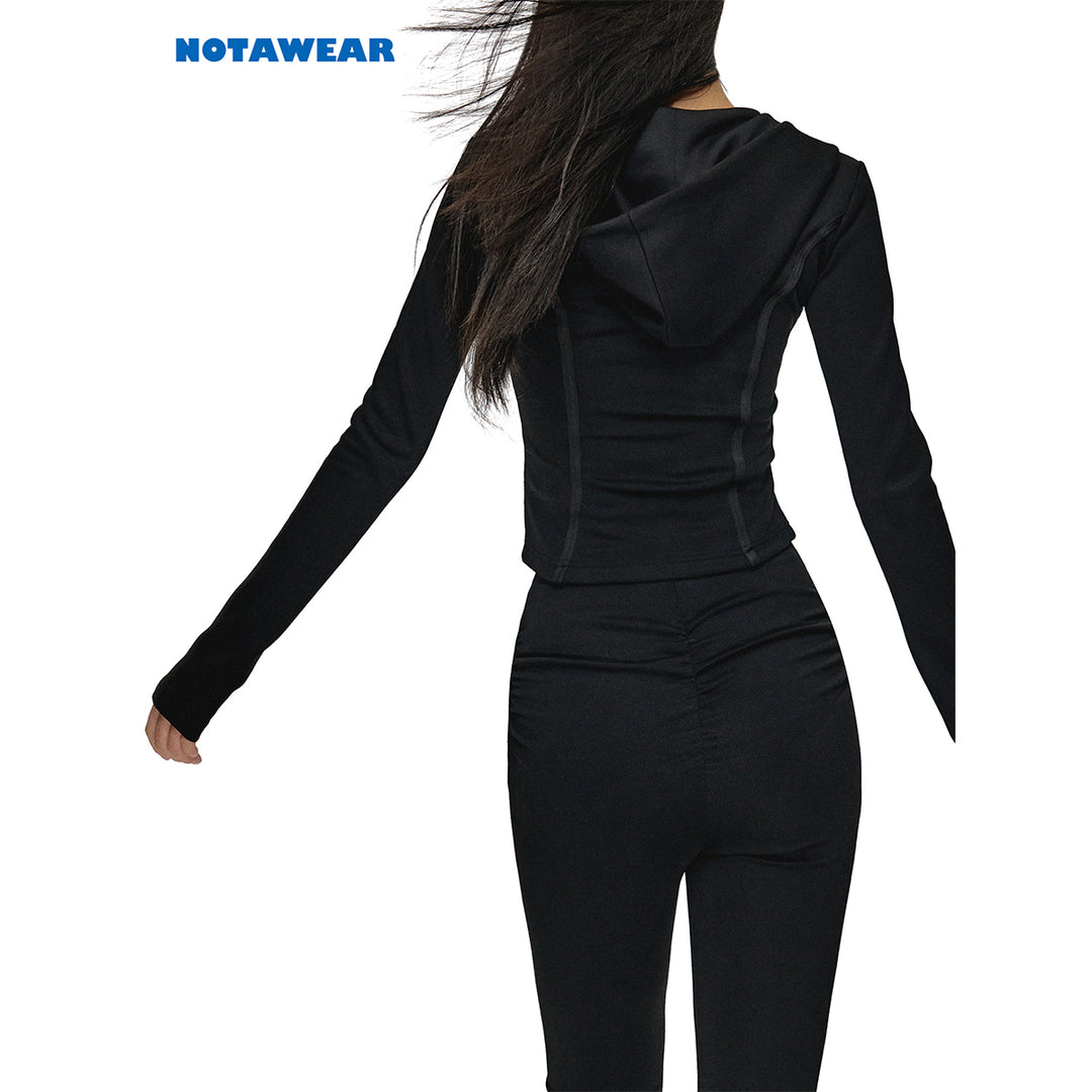 NotaWear Two-Way Zipper Elastic Yoga Top Black