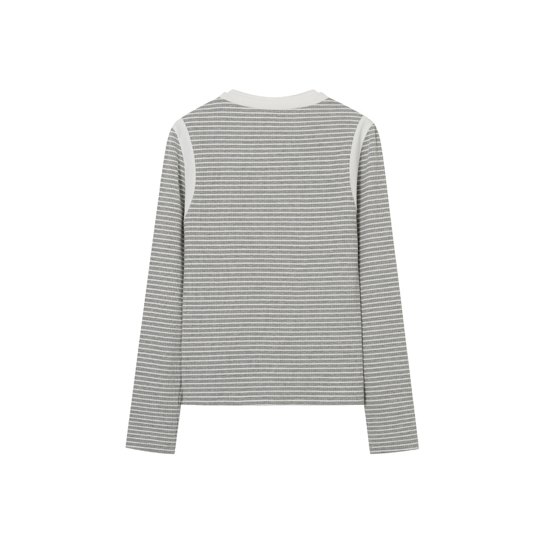 SomeSowe Color Blocked Striped Top Light Grey