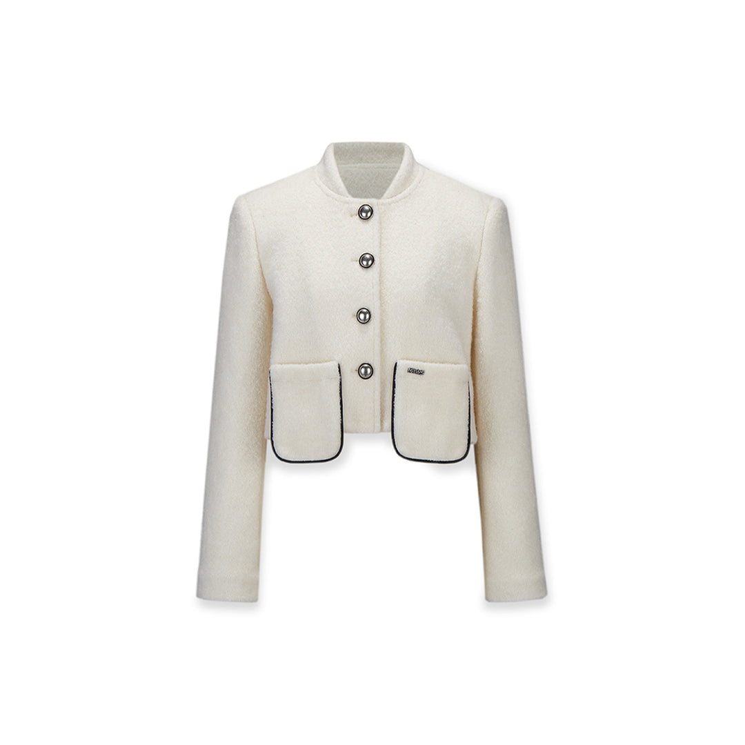 NotAwear Silver Button Short Woolen Blazer White - Mores Studio