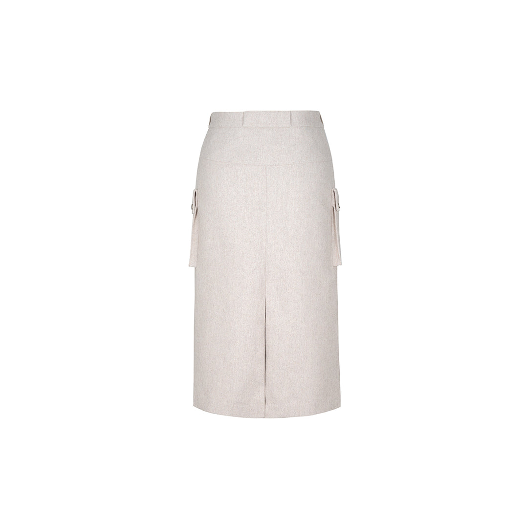 Three Quarters Cargo Woolen Long Skirt White - Mores Studio
