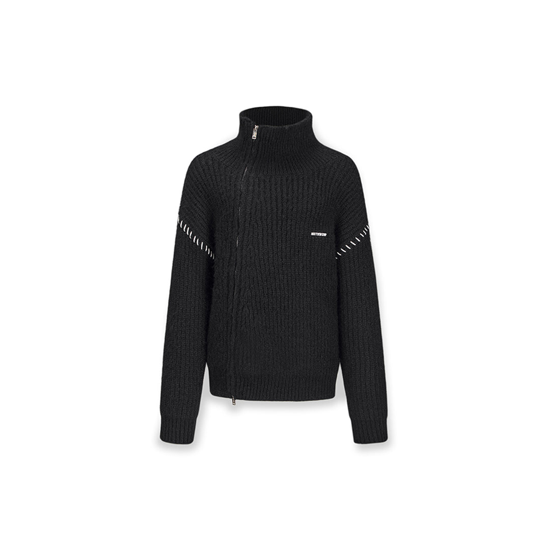 NotAwear Color Blocked Drawstring Zipper Knit Sweater Black - Mores Studio