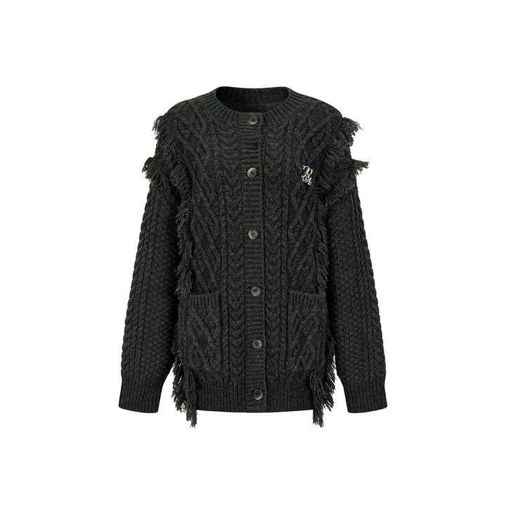 Via Pitti Heavy Twist Metal Logo Knit Cardigan Dark Gray