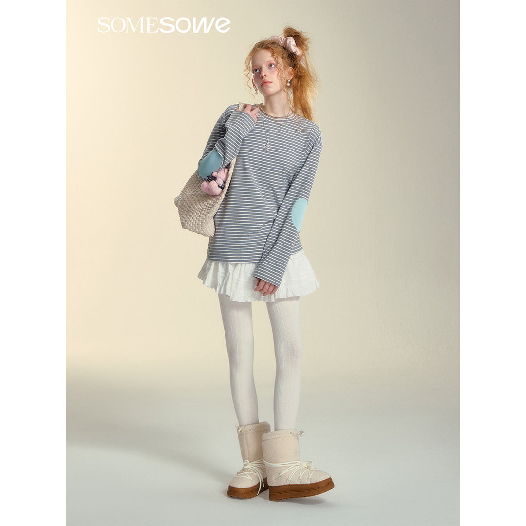 SomeSowe Striped Heart Long Sleeve Top Gray