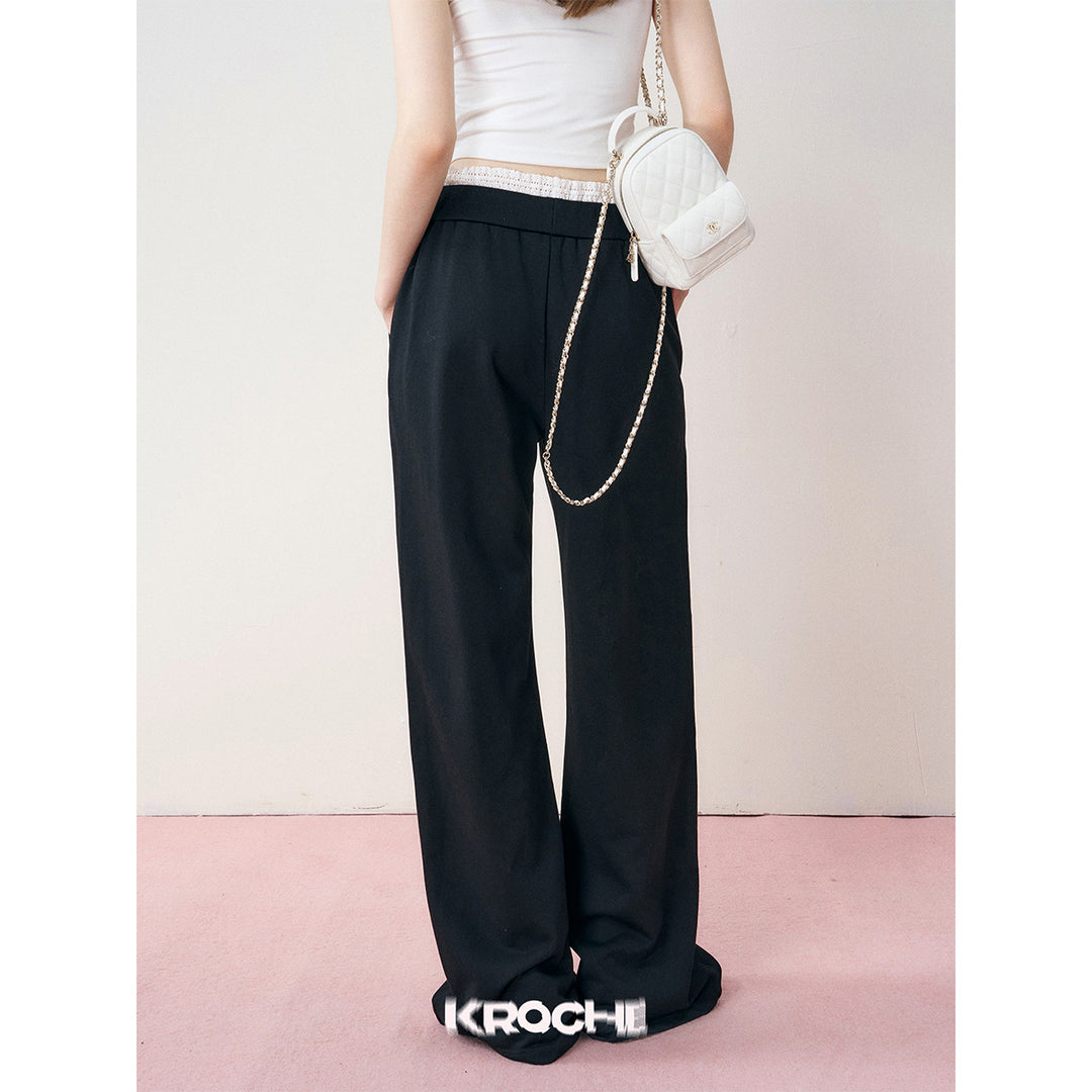 Kroche Lace Patchwork High Waist Oversized Pants
