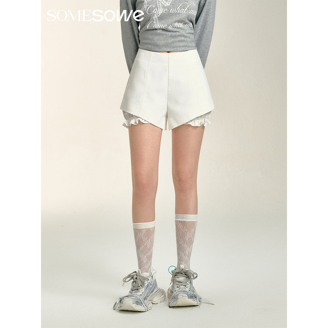 SomeSowe Split Patchwork Layered Bud Shorts White