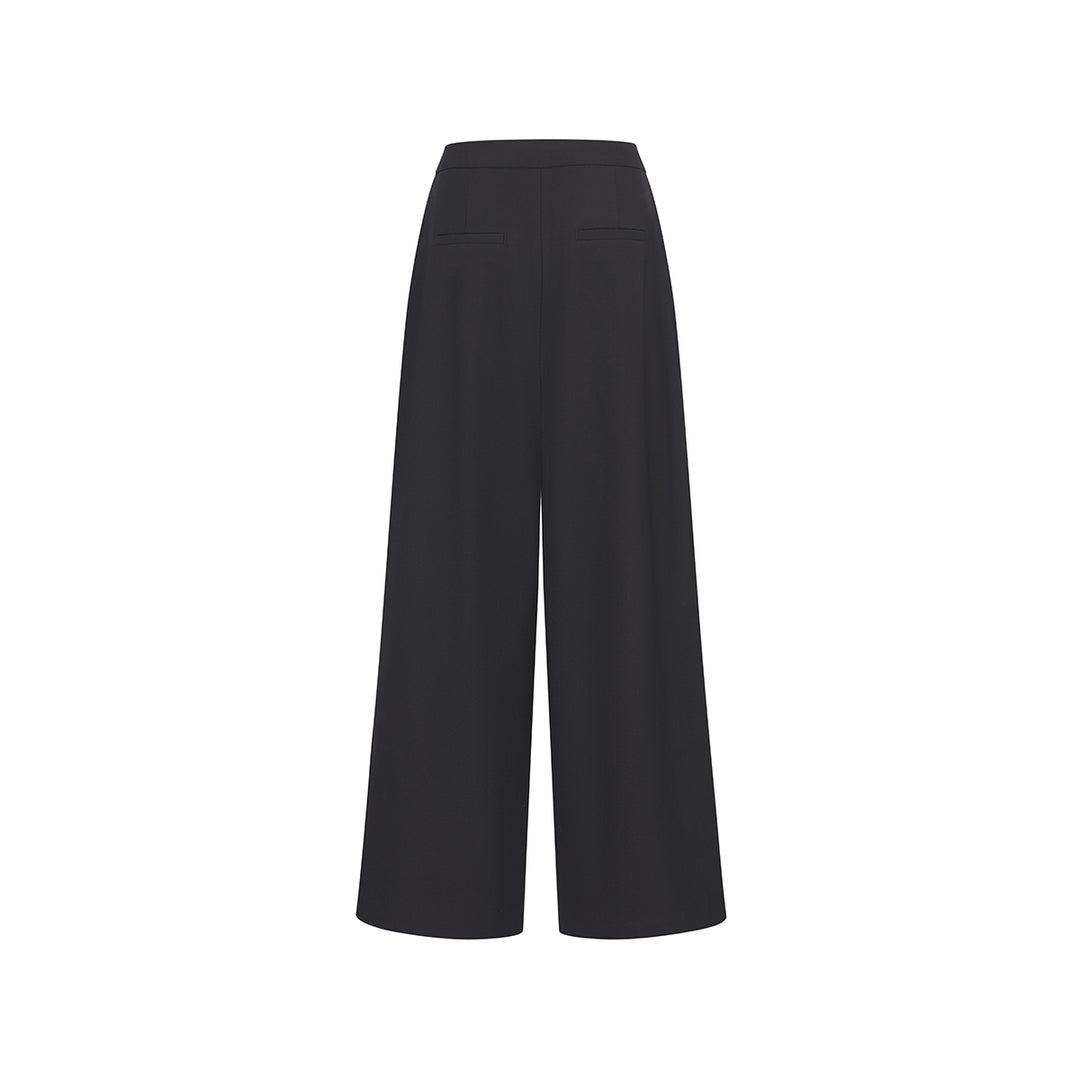 Three Quarters Wrinkled Wide-Leg Suit Pants Black