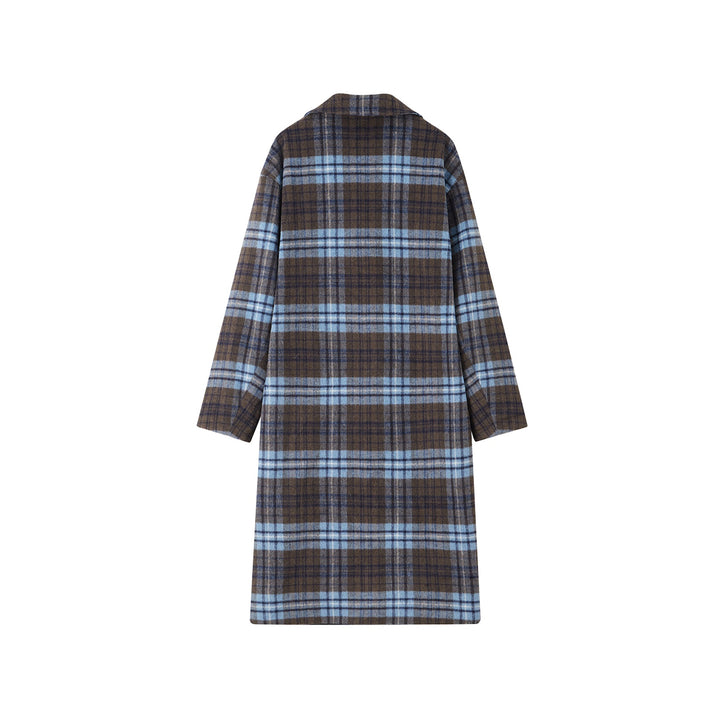 SomeSowe Contrast Color Plaid Tweed Long Coat