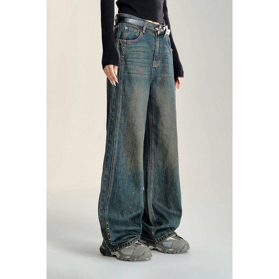 MacyMccoy Retro Rivet Wide-Leg Denim Pants