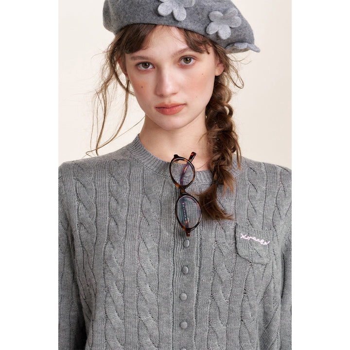 Kroche Twist Texture Woolen Cardigan Gray