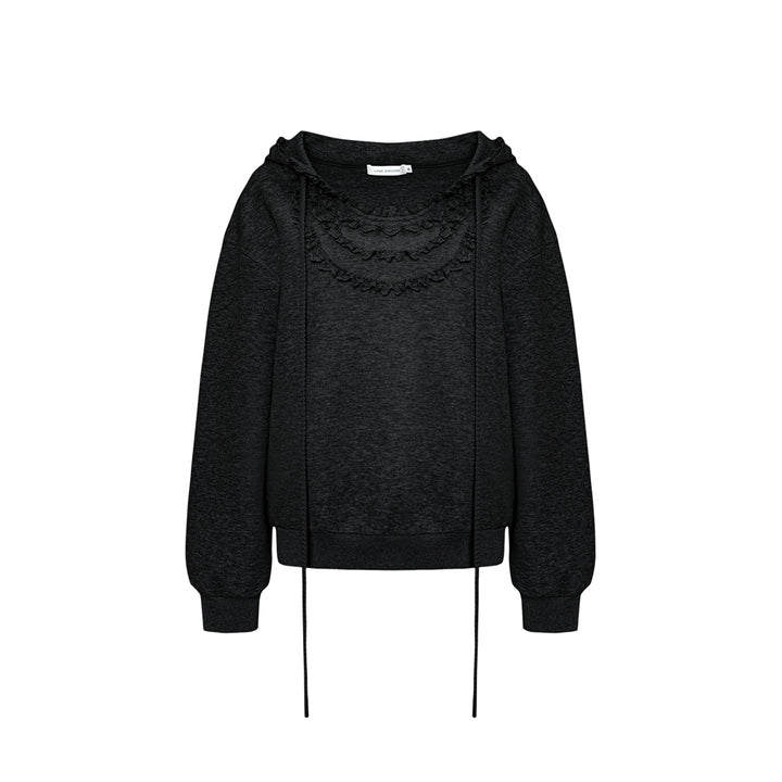 AsGony 3D Lace Edge Patchwork Casual Sweater Black