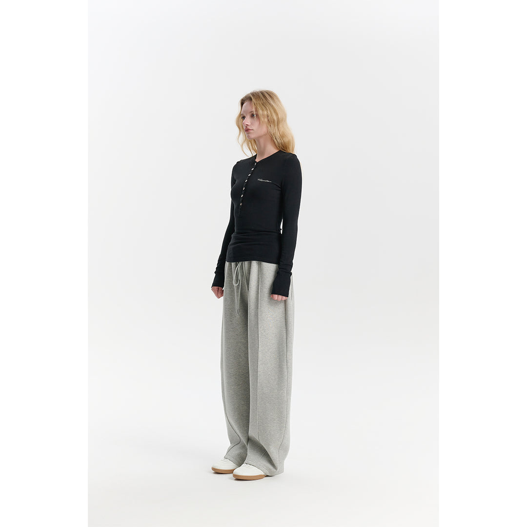 Three Quarters Stretch Loose Fleece-Lined Sweatpants Gray