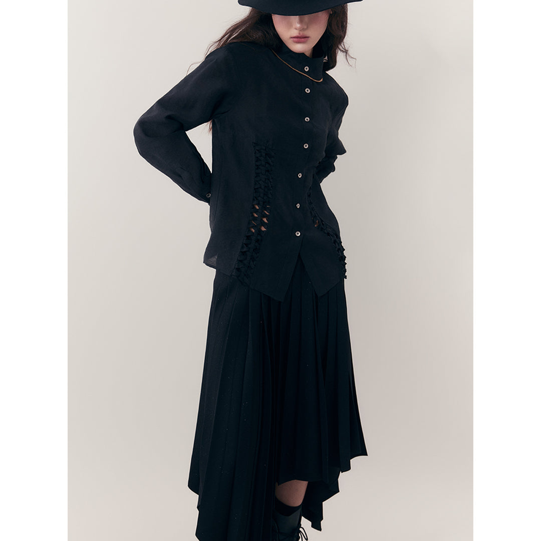 Anno Mundi Irregular Mid-Length Pleated Skirt Black