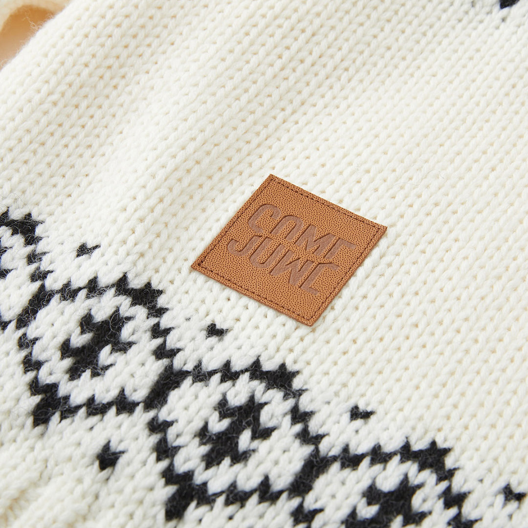 SomeSowe Vintage Jacquard Round-Neck Knit Sweater White