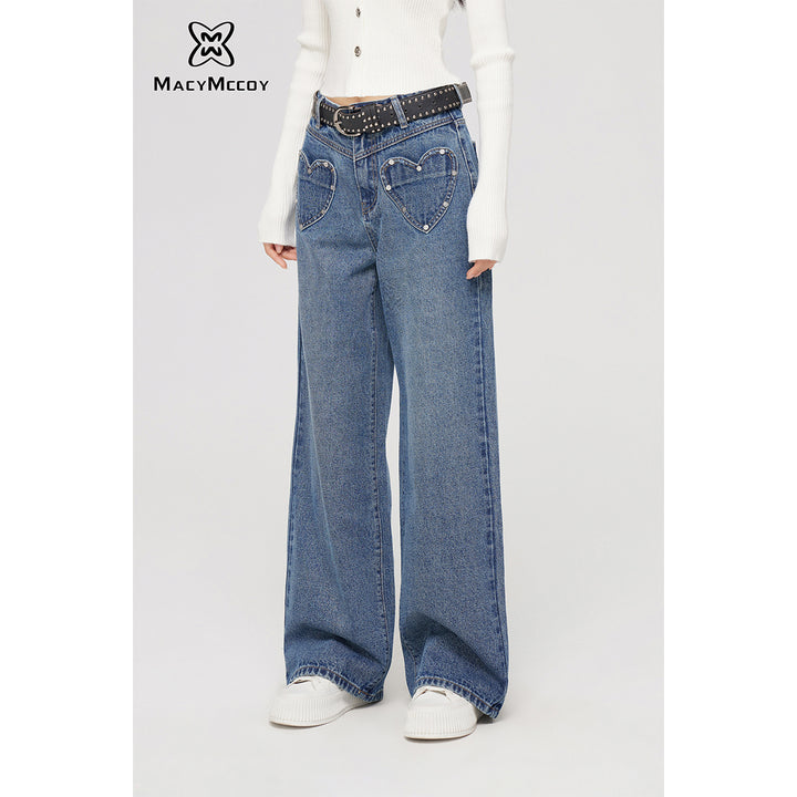 MacyMccoy Heart Pocket Wide-Leg Denim Jeans