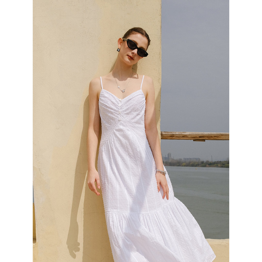 Marc Moore Jacquard V-Neck Sleeveless Dress White
