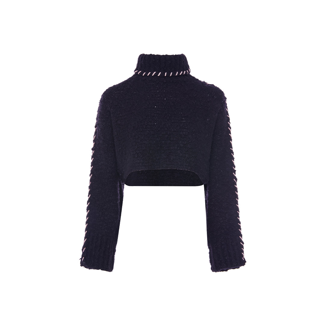 Rocha Roma Tweed Woolen Turtleneck Sweater Black - Mores Studio
