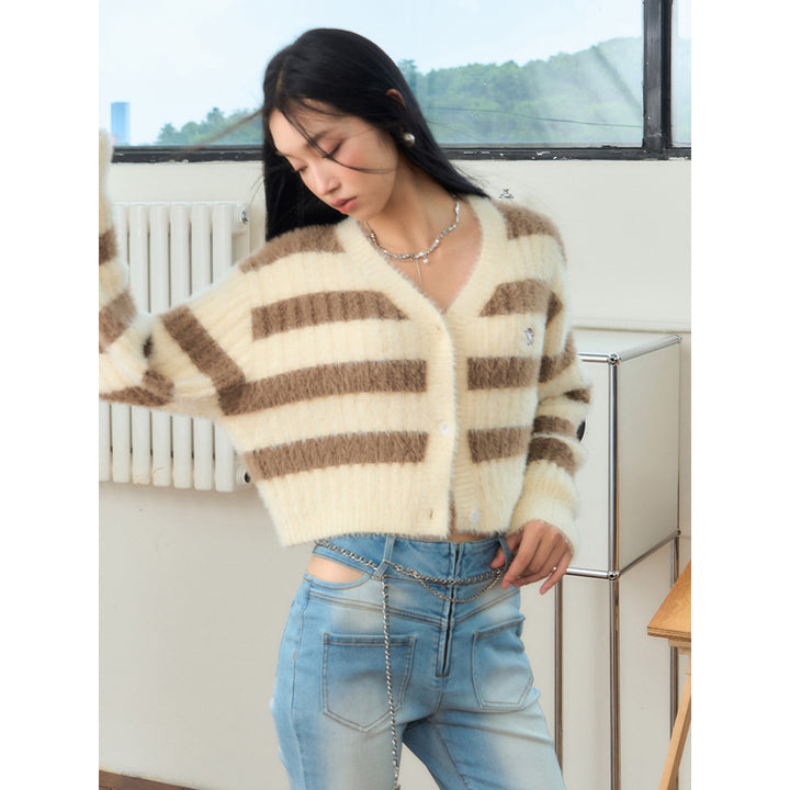 NotAwear Color Blocked Striped Knit Cardigan Brown - Mores Studio