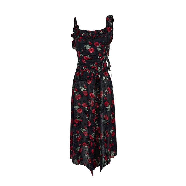 Via Pitti Detachable Two-Piece Floral Midi Dress Black