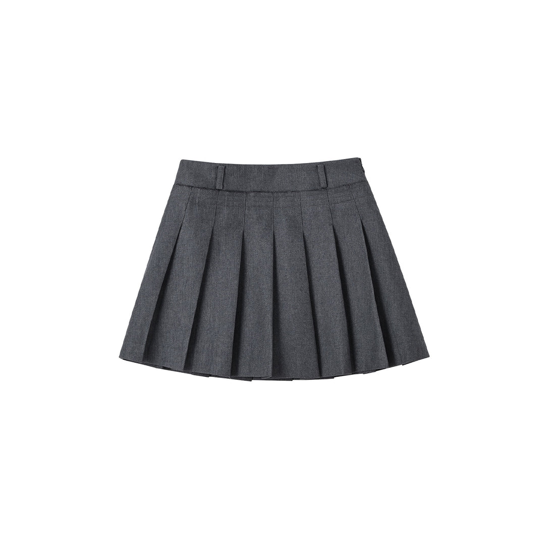 SomeSowe A-Line Patchwork Suit Pleated Skirt Gray