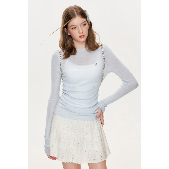 Kroche Hollow Out Double Waist Knit Skirt White