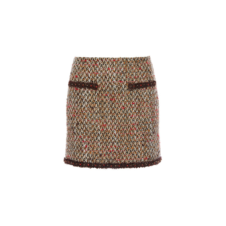 Rocha Roma Hand-Edge Drilled Tweed Skirt Brown