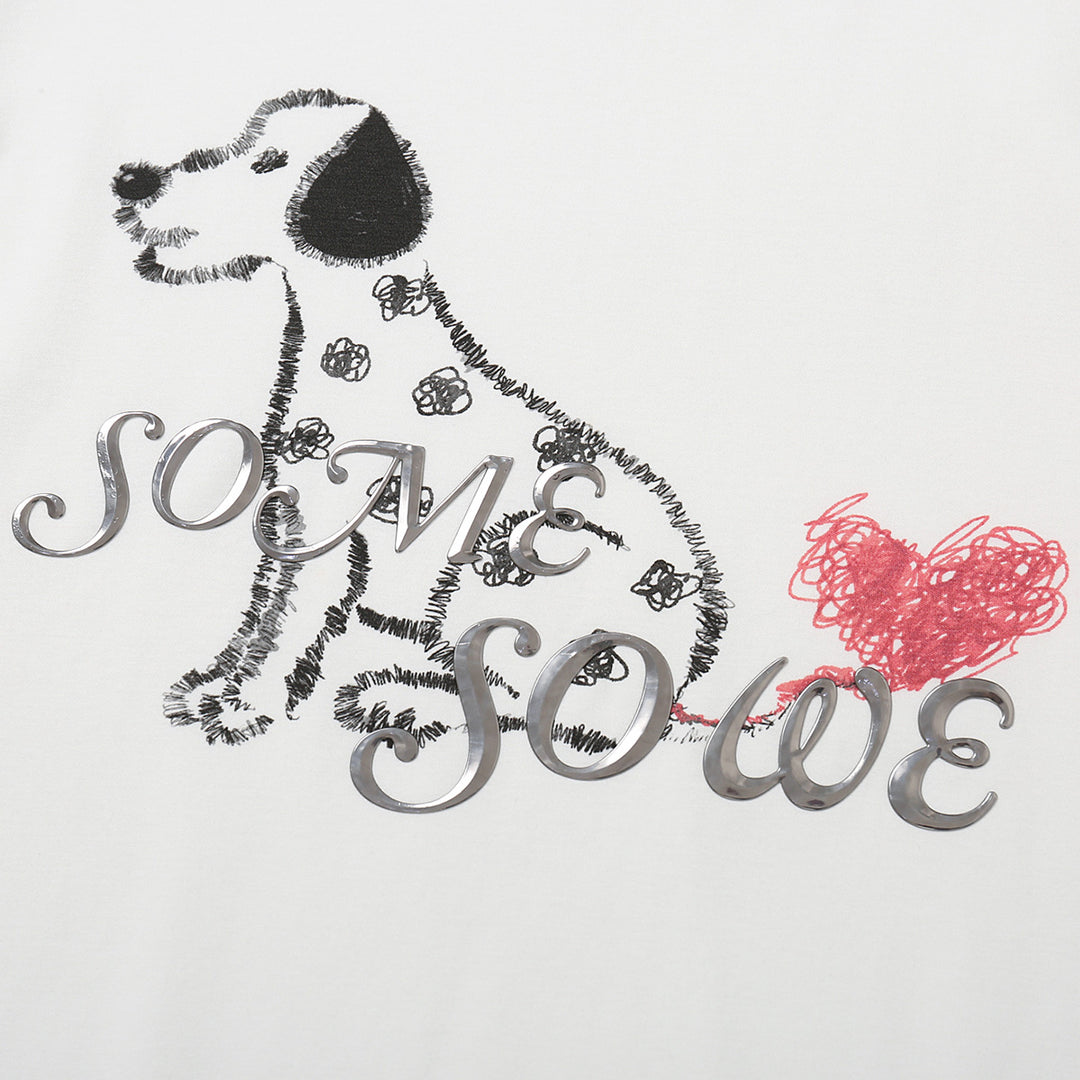 SomeSowe Spotted Puppy Heart Lace Edge T-Shirt