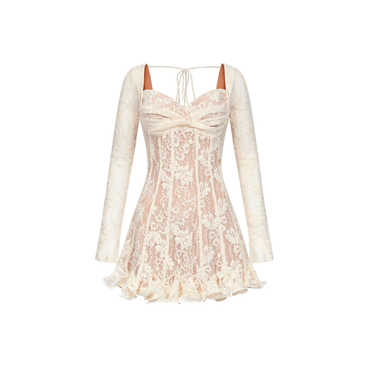 Sheer Luck Laura French Lace Waist-In Dress White