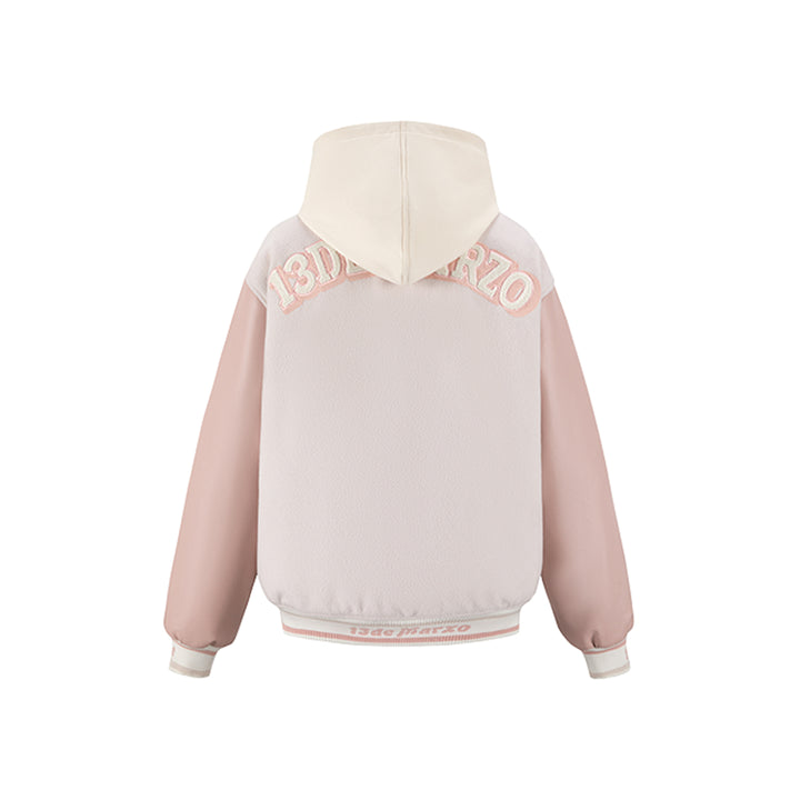 13De Marzo Doozoo Giant Bear Hooded Baseball Jacket Light Pink