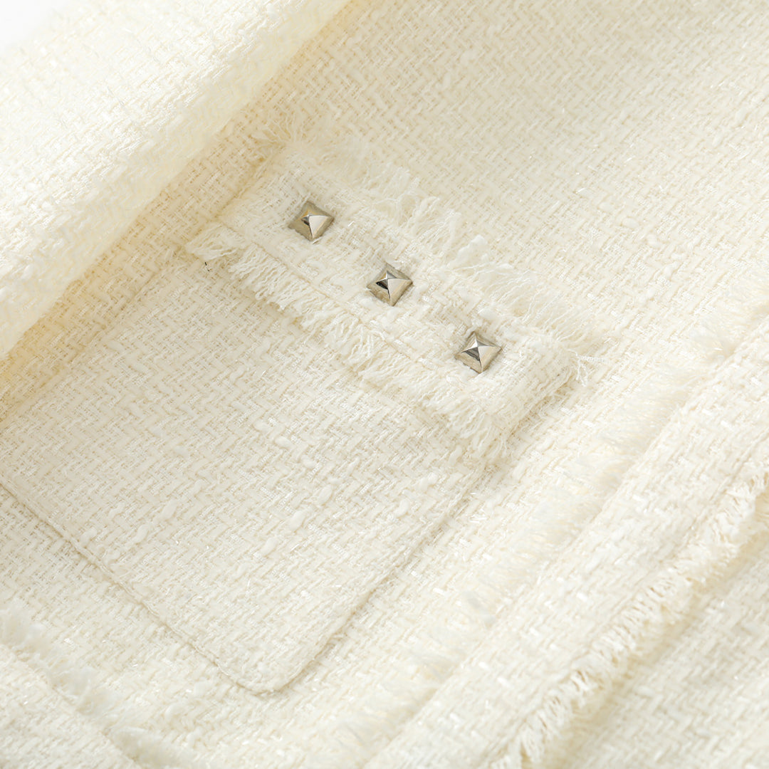 MacyMccoy Rivet Tassel Tweed Jacket White