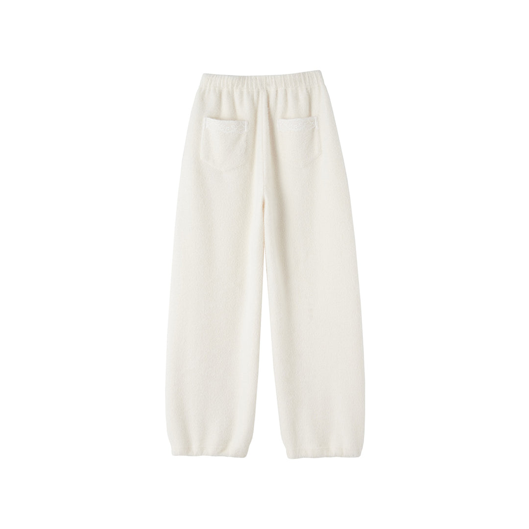 SomeSowe Lace Draped Casual Fluffy Pants White