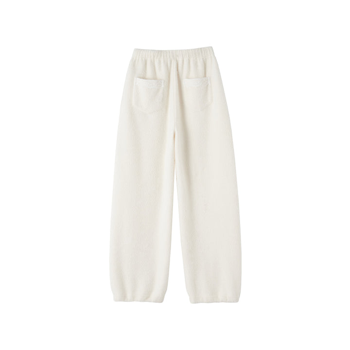 SomeSowe Lace Draped Casual Fluffy Pants White