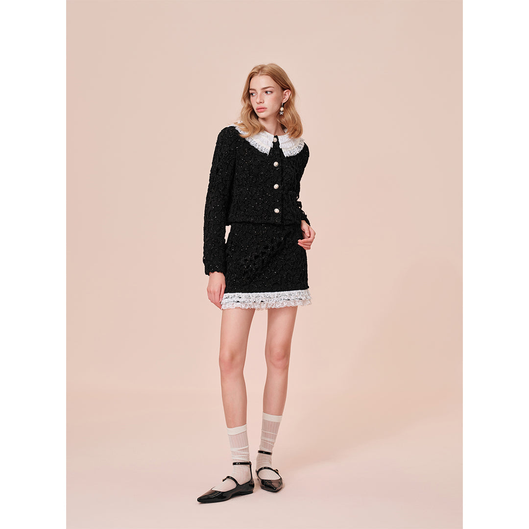 Rocha Roma Detachable Lace Collar Short Jacket Black